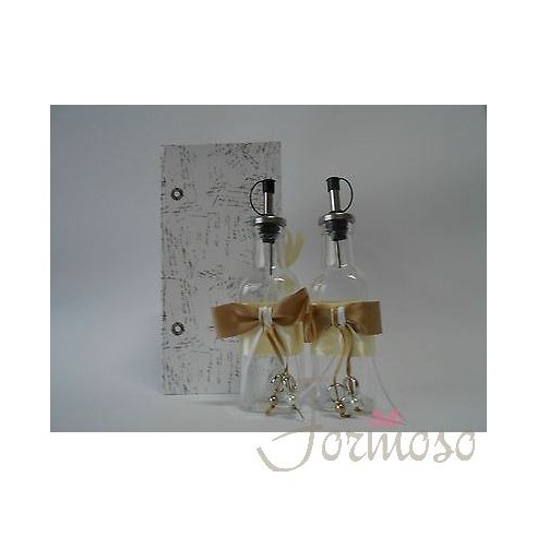 Set olio aceto in vetro e inserti bomboniera matrimonio 5 x h 19,5 cm art IL483