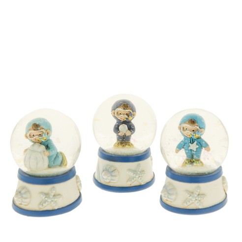 Bomboniera Bambino vestito da SUB in resina colorato Palla Di Neve battesimo Nascita h 6 cm set 3 pz Art 04A081