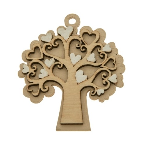 Ciondolo Albero della vita legno intagliato BIANCO idea decorazione  bomboniera 5 cm 12 pz art CA068