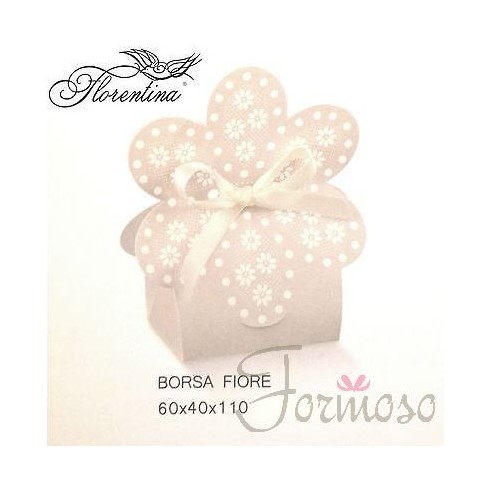 Scatola bomboniera borsa fiore tortora 60x40x110 mm - n 8pz art 16676