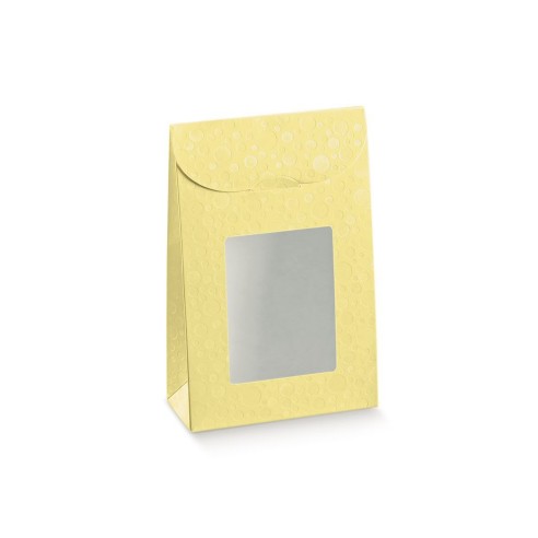 Scatola Modello SACCHETTO colore sfere GIALLO con finestra Trasparente  11,5 x 5,5 x h 18 cm 200 pz art 36873