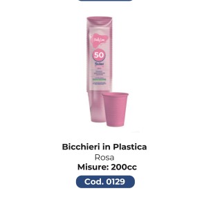 Bicchiere monouso in Plastica ROSA da 200 CC bibita FESTA PARTY confezione 50 pz Art  0129