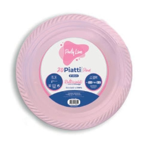 Piatto piano monouso in Plastica ROSA da 22 cm FESTA PARTY confezione 20 pz Art 0825