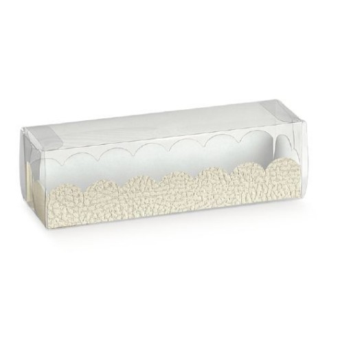 Scatola Astuccio Trasparente con Vaschetta colore PELLE BIANCO per MACARONS misura 16 x 5 x 5 cm Confezione 200 pz art 15121