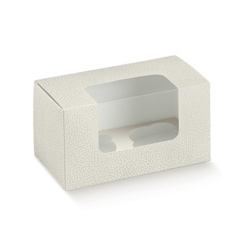 Scatola pelle BIANCO con finestra Trasparente con 2 scomparti porta CUPCAKE misura 18 x 9 x h 10 cm Confezione 50 pz art 14764