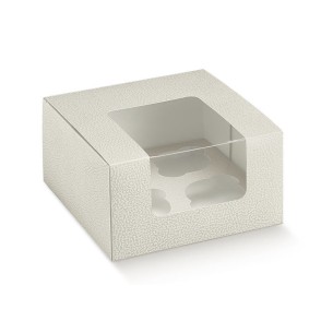 Scatola pelle BIANCO con finestra Trasparente con 4 scomparti porta CUPCAKE misura 18 x 18 x h 10 cm Confezione 50 pz art 14765