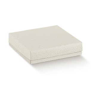 Scatola tipo Quadretto Fondo e coperchio Pelle BIANCO con inserto 14,5 x 14,5 x h 3,5 Cm Confezione 50 pz art 14609