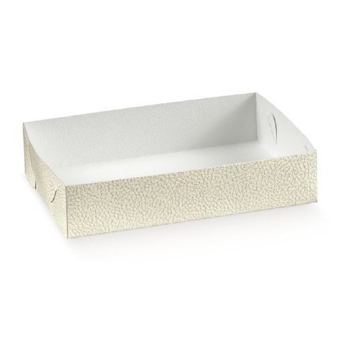 Scatola VASSOIO colore PELLE BIANCO interno BIANCO per pasticceria misura 12 x 9 x h 4 cm Confezione 200 pz art 15174