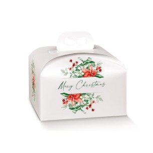 Scatola porta Panettone confezioni Natalizie colore BIANCO con FLOWERS mis 24,5 x 24,5 x h 13 cm Confezione 50 pz Art 36304