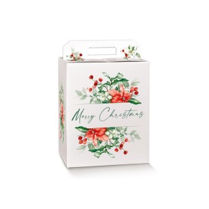 Scatola porta Panettone e Bottiglia confezioni Natalizie colore BIANCO con FLOWERS mis 28 x 20 x h 35 cm Confez 50 pz art 36305