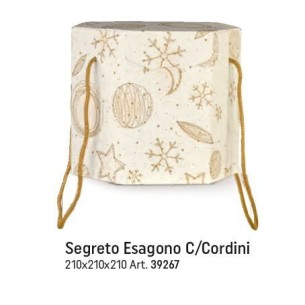 Scatola tipo SEGRETO ESAGONALE colore BIANCO e ORO porta Panettone artigianale misura 21 x 21 x h 21 cm Confezione 30 pz Art 392