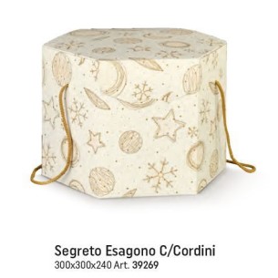 Scatola SEGRETO ESAGONALE colore BIANCO e ORO porta Panettone artigianale misura 30 x 30 x h 24 cm Confezione 30 pz Art 39269