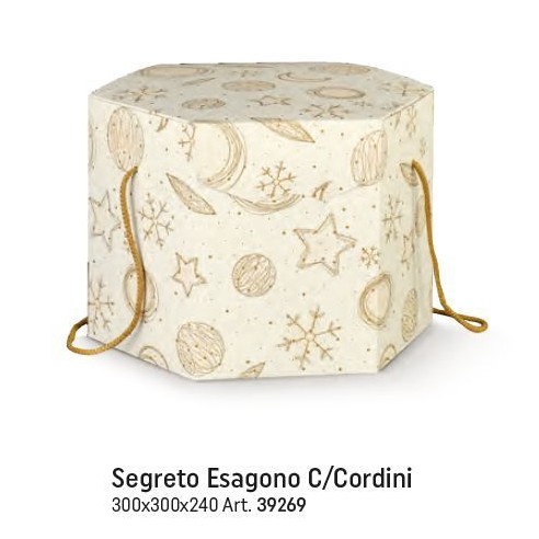 Scatola SEGRETO ESAGONALE colore BIANCO e ORO porta Panettone artigianale misura 30 x 30 x h 24 cm Confezione 30 pz Art 39269