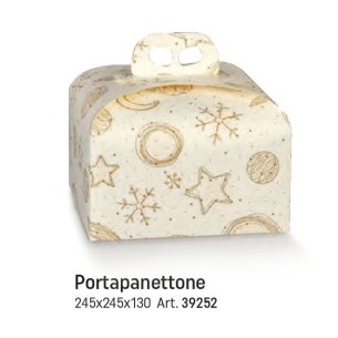 Scatola in cartone porta Panettone confezioni Natalizie colore BIANCO e ORO mis. 24,5 x 24,5 x h 13 cm Confezione 50 pz Art 3925