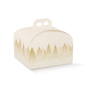 Scatola porta Panettone confezioni Natalizie colore BIANCO e ORO mis. 24,5 x 24,5 x h 13 cm Confezione 50 pz Art 15489