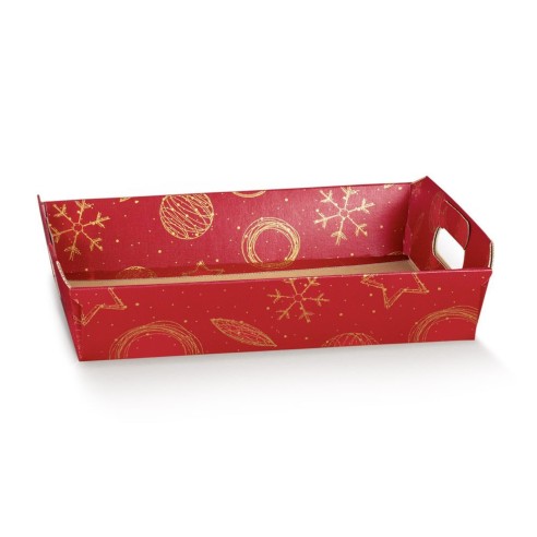 Cesto in cartone confezioni Natalizie colore ROSSO con disegni ORO misura 31 x 22 x h 9 cm Confezione 30 pz Art 39189