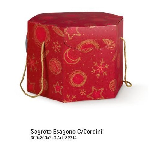 Scatola tipo SEGRETO ESAGONALE colore ROSSO e ORO porta Panettone artigianale misura 30 x 30 x h 24 cm Confezione 30 pz Art 3921