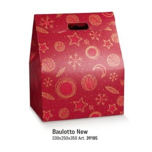 Scatola BAULOTTO porta Panettone confezioni Natalizie colore ROSSO e ORO mis. 33 x 25 x h 35 cm Confezione 30 pz art 39185