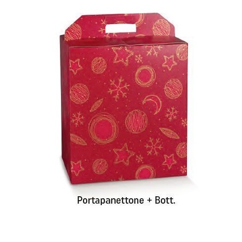 Scatola porta Panettone e Bottiglia confezioni Natalizie colore ROSSO e Oro mis. 33 x 25 x h 35 cm Confezione 30 pz Art 39200