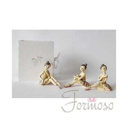 Set 3 ballerina seduta resina avorio varie figure 100xh90mm bomboniera art IL521