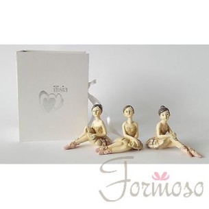 Set 3 ballerina seduta resina avorio varie figure 80xh60mm bomboniera art IL520