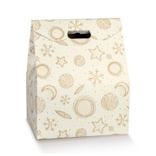 Scatola Panettone pasticceria Baulotto confezioni Natalizie colore BIANCO Oro mis 33 x 25 x h 35 cm Confez 30 pz art 39240