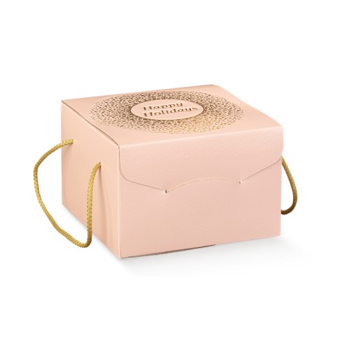 Scatola Natalizia porta Panettone Pasticceria Segreto con manico corda Colore CIPRIA 20 x 20 x h 13 cm Confez 20 pz Art 38988