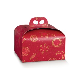 Scatola porta Panettone confezioni Natalizie colore ROSSO e Oro mis. 24,5 x 24,5 x h 13 cm Confezione 50 pz art 39197