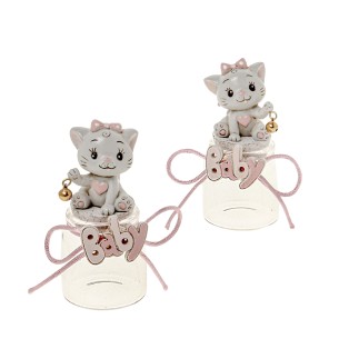 Bomboniera Gatto Baby rosa in resina Barattolo h 11 cm Set 2 pz art 04A335