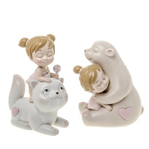 Bomboniera Bimba Baby Rosa in resina su gatto e orso salvadanaio h 20 cm set 2 pz art 04A351