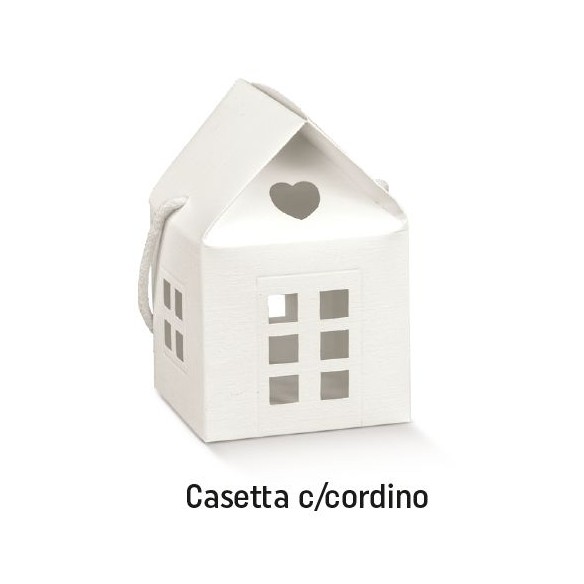 Scatola bomboniera tipo casetta con manici corda colore fibra bianco 33 x  25 x h 19 confezione