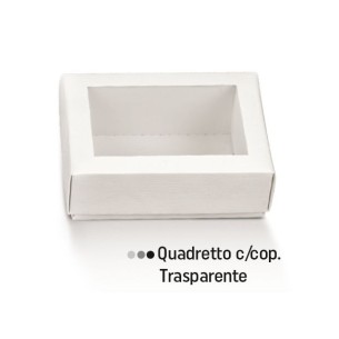 Scatola bomboniera tipo quadretto fibra bianco con coperchio trasparente 10 x 7 x h 4 confezione 10 pz art 19060