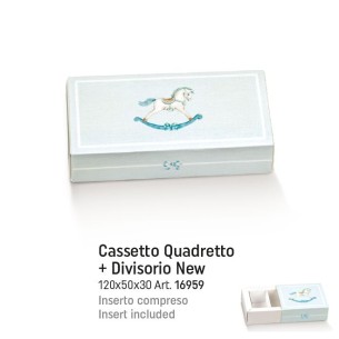 Scatola confetti tipo cassetto con cavallo a dondolo celeste 12 x 5 x h 3 cm confezione 10 pz art 16959