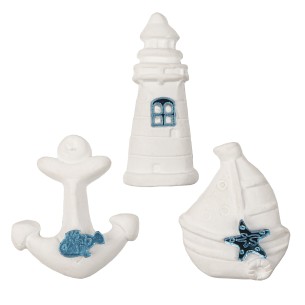 Bomboniera decorazione set 3 ancora barca faro in gesso bianco 4,5 cm confezione 12 pz art 08A179