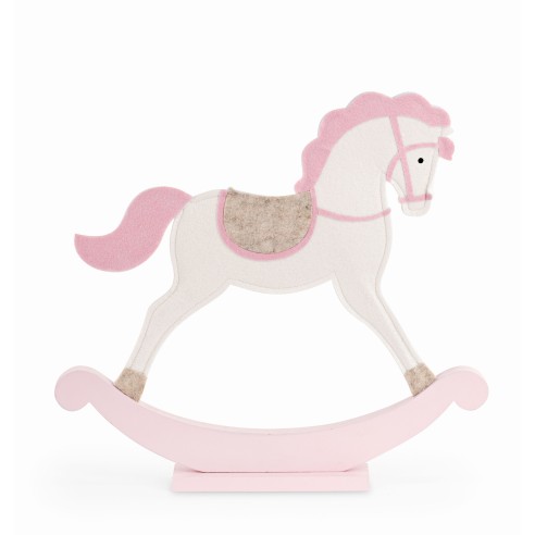 Cavallino dondolo rosa in feltro base Legno 44 x h 40 cm Party Planner art 29887