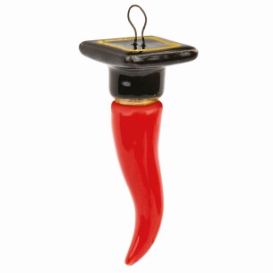 Bomboniera decorazione cornetto rosso porcellana con cappello tocco laurea da appendere h 5,5 cm art 29701