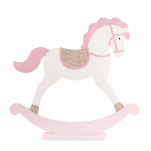 Decorazione cavallo a dondolo in feltro rosa base legno decorazione Wedding o Party planner 82 x h 75 cm art 29888