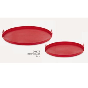 Set 2 vassoi in metallo rosso D 40 / 51 x h 2,5 cm Wedding Party Planner art 20674