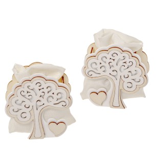 Bomboniera sagoma albero della vita in legno con sacchetto tessuto confetti h 8 cm confezione 6 pz art SC685