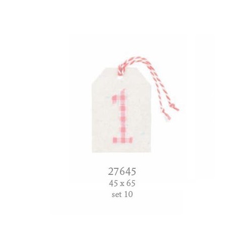 Decorazione Etichetta tag in tessuto bianco con numero 1 rosa 4,5 x h 6,5 cm conf. 10 pz art 27645