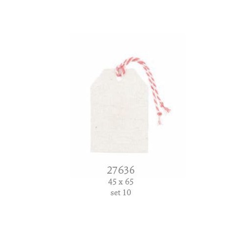 Decorazione Etichetta tag in tessuto bianco rosa 4,5 x h 6,5 cm conf. 10 pz art 27636