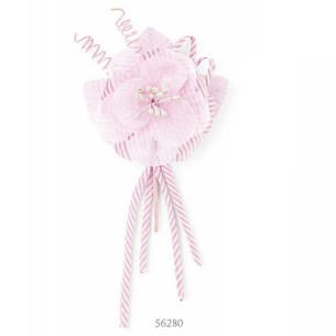 Decorazione fiore in tessuto righe rosa h 18 cm confezione 12 pz art 56280