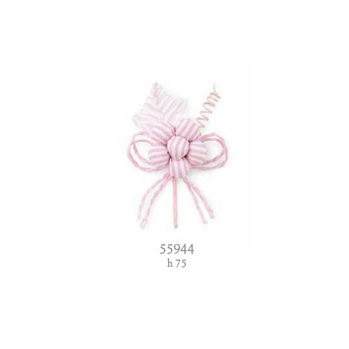 Decorazione fiore in tessuto righe rosa h 7,5 cm confezione 12 pz art 55944