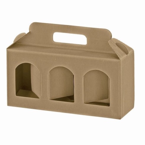 Scatola porta 3 vasetti per bar o negozi Colore AVANA ONDULATO  mis. 19 X 6 X H 9 cm Confezione 10 pz Art 35372