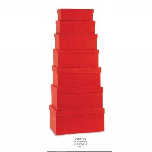 Set 7 scatole Alcantara Rosso Wedding decorazione 30 X 21,5 X h 10 / 45,5 X 36 X h 22 cm Confezione 1 set art 20719