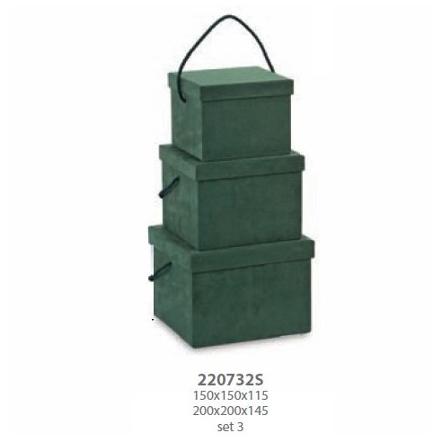 Set 3 scatola Alcantara Verde Wedding decorazione 15X15Xh 11,5 / 20X20Xh 14,5 cm Confezione 1 set art 20732