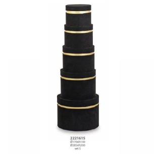 Set 5 scatola tonda Alcantara Nero Wedding decorazione D 17 X H 13 28,5 X H 20 Confezione 1 set art 22161