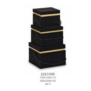 Set 3 scatola Alcantara Nero Wedding decorazione 15X15Xh 11,5 / 20X20Xh 14,5 cm Confezione 1 set art 22159