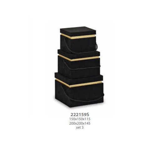 Set 3 scatola Alcantara Nero Wedding decorazione 15X15Xh 11,5 / 20X20Xh 14,5 cm Confezione 1 set art 22159