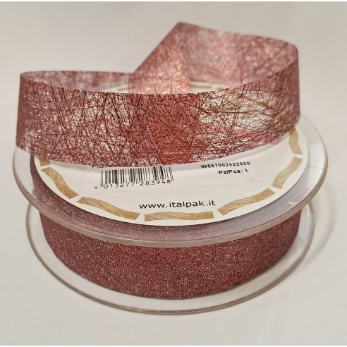 Nastro glitter in fibra metallizzata rosso larghezza da 2,5 cm rotolo bobina da 25 mt  fai da te - art W557002